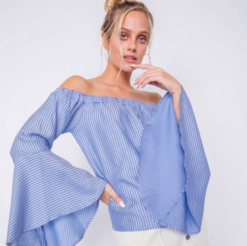 Sky Off-The-Shoulder Belle Sleeve Top - Picture 1 of 2